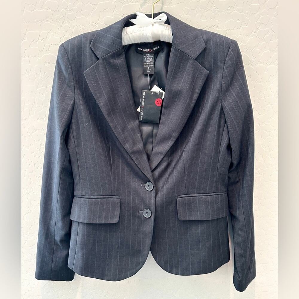 NY & COMPANY | Charcoal Gray Pinstripe Blazer Stretch Suit Jacket NWT | Size 2